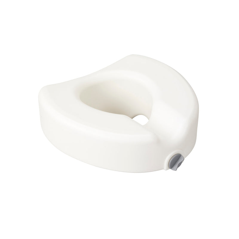 White Raised Toilet seat for regular/elongated toilet with locking mechanism for safety