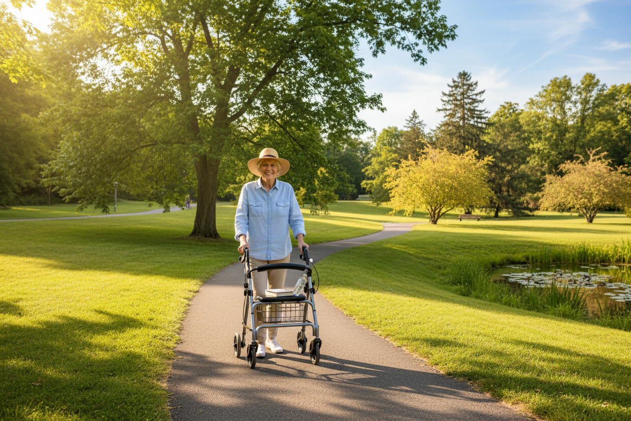 rollator being used in a park